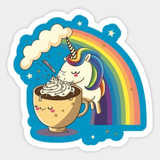 Rainbow Unicorn Drinking Cappucino Sticker